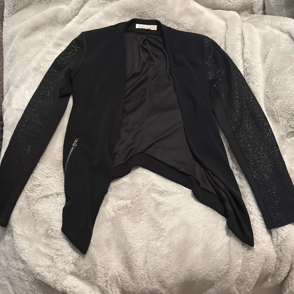 BCBGeneration Black Women's tuxedo style Jacket w/sparkle sleeves